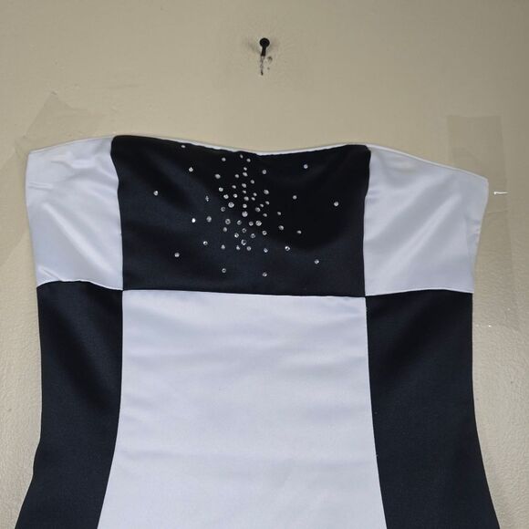 Jessica McClintock for Gunne Sax vintage black & white block satin dress size 7 - Picture 2 of 8